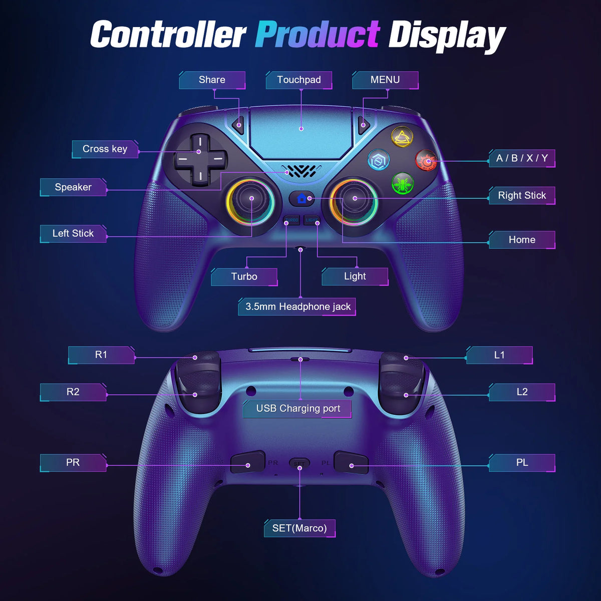 Wireless RGB Controller for PS5 & PC