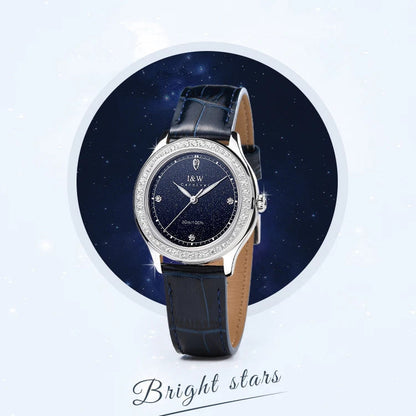 Diamond Leather Watch Sapphire & Waterproof