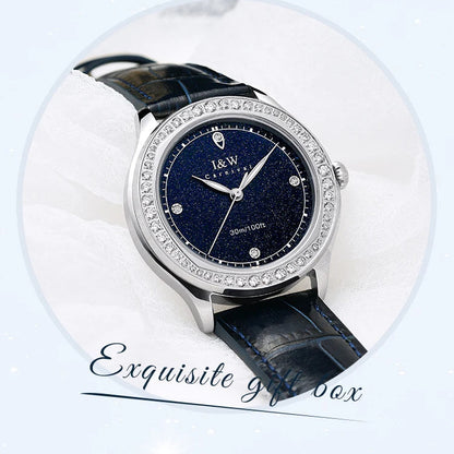 Diamond Leather Watch Sapphire & Waterproof
