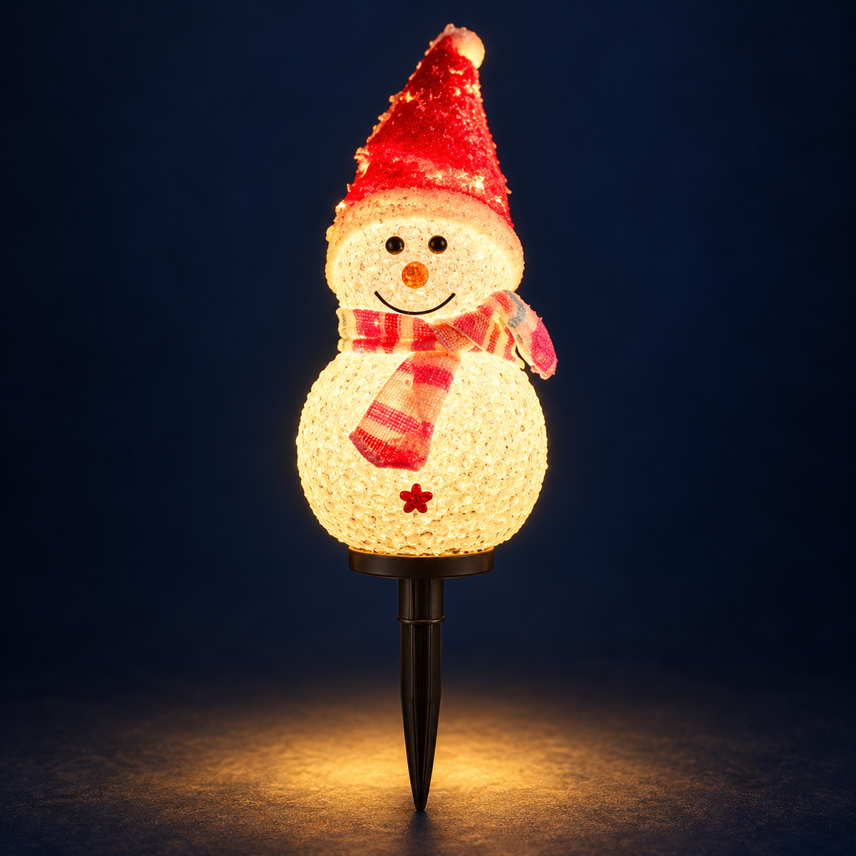 Single red-hat solar snowman garden stake light