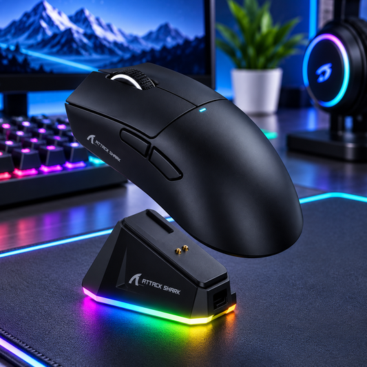 Attack Shark X11 wireless gaming mouse with RGB charging dock black