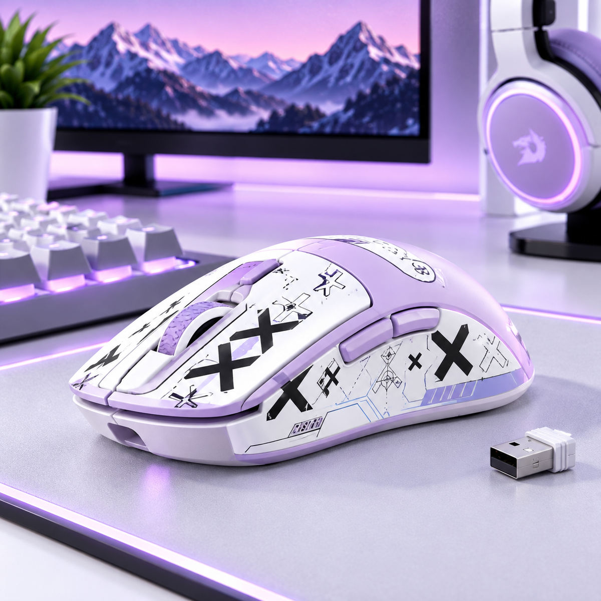 Attack Shark X3 wireless gaming mouse white lavender