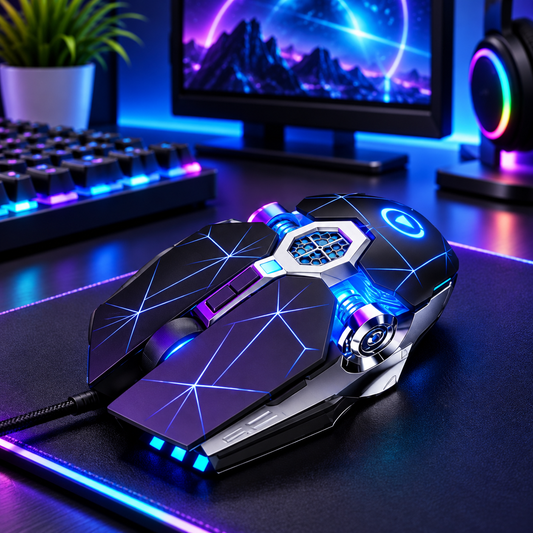 Futuristic wired RGB gaming mouse black