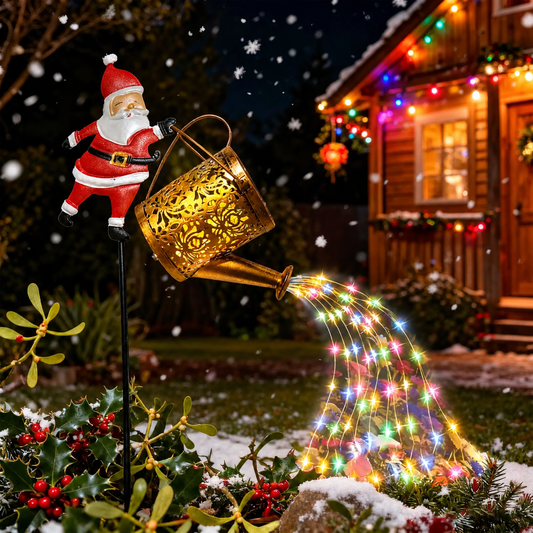 Solar Santa Watering Can Christmas Lights